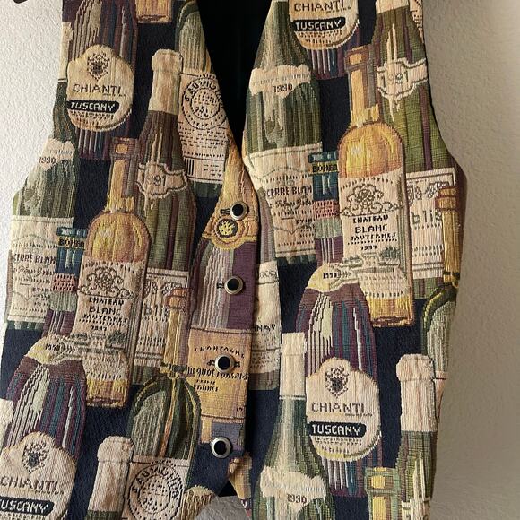 Vintage‎ wine bottle pattern tapestry vest size medium - Picture 2 of 6